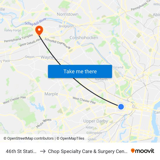 46th St Station to Chop Specialty Care & Surgery Center map