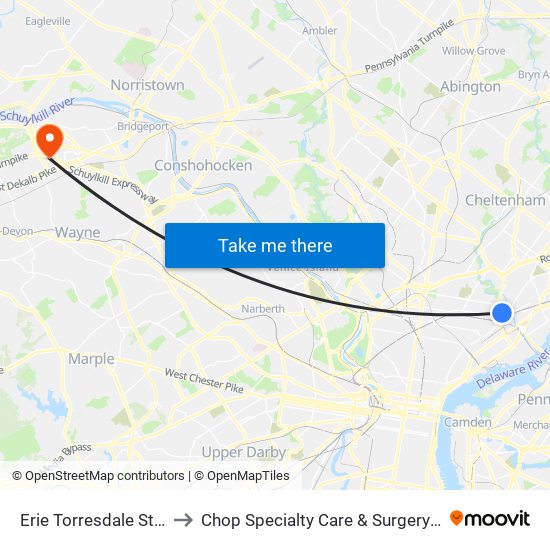 Erie Torresdale Station to Chop Specialty Care & Surgery Center map
