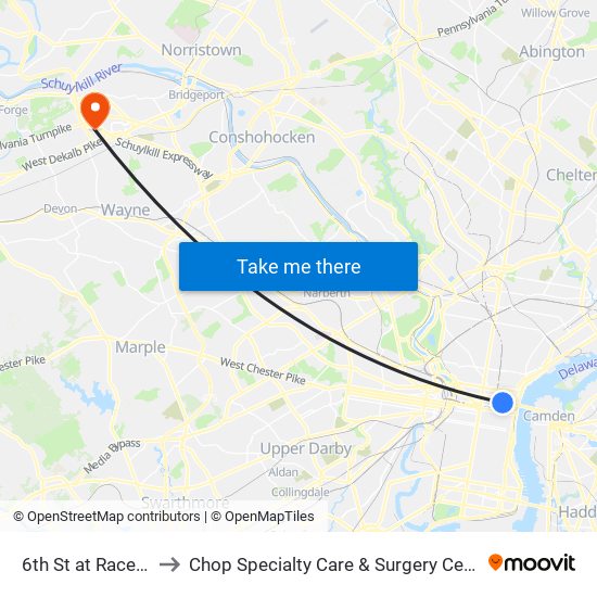 6th St at Race St to Chop Specialty Care & Surgery Center map