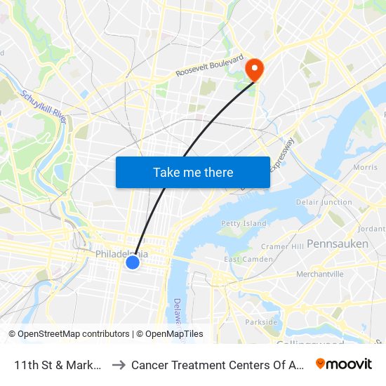 11th St & Market St to Cancer Treatment Centers Of America map