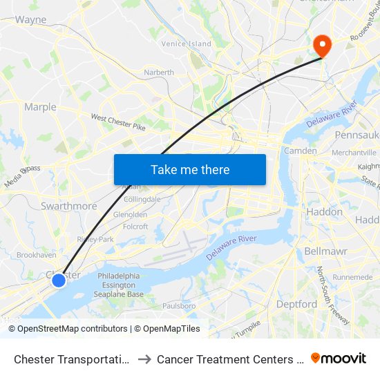 Chester Transportation Center to Cancer Treatment Centers Of America map