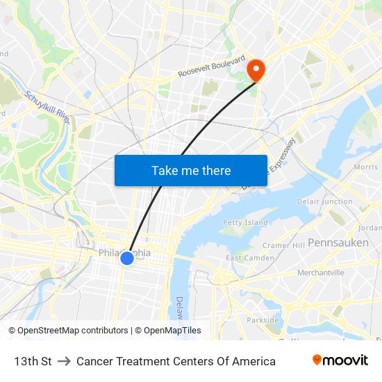 13th St to Cancer Treatment Centers Of America map