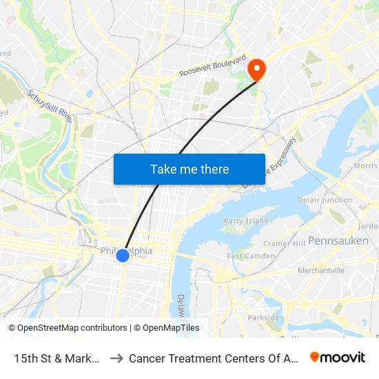 15th St & Market St to Cancer Treatment Centers Of America map