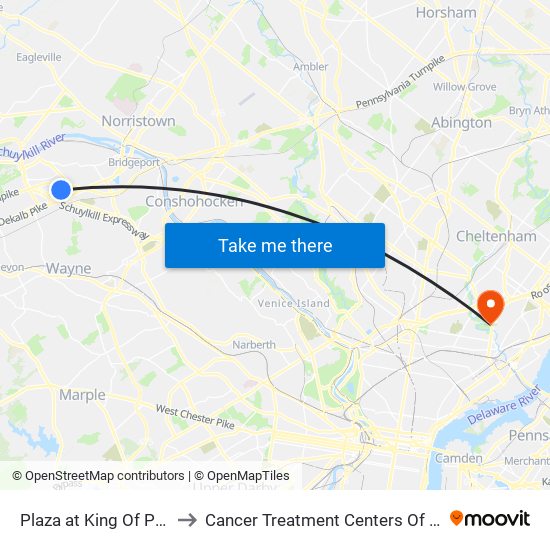 Plaza at King Of Prussia to Cancer Treatment Centers Of America map