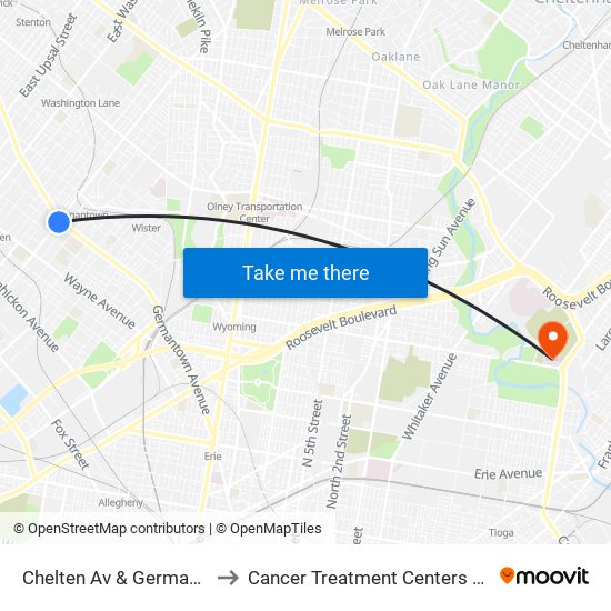 Chelten Av & Germantown Av to Cancer Treatment Centers Of America map