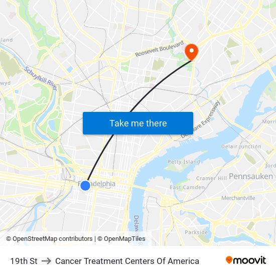 19th St to Cancer Treatment Centers Of America map