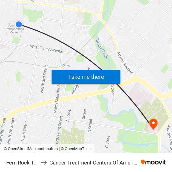 Fern Rock T C to Cancer Treatment Centers Of America map