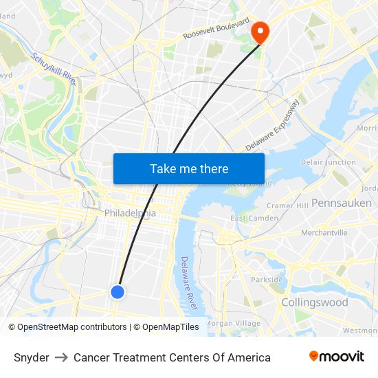 Snyder to Cancer Treatment Centers Of America map