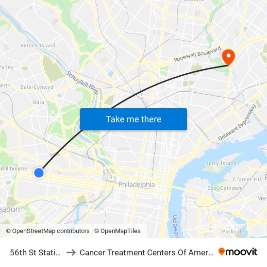 56th St Station to Cancer Treatment Centers Of America map