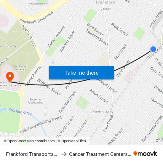 Frankford Transportation Center to Cancer Treatment Centers Of America map