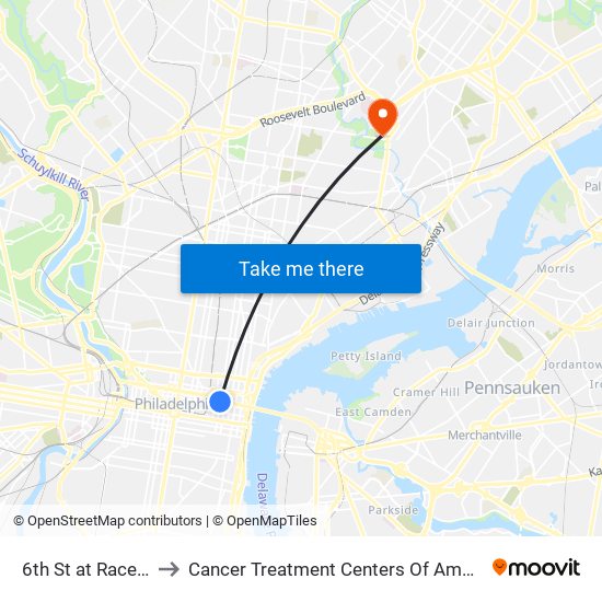 6th St at Race St to Cancer Treatment Centers Of America map