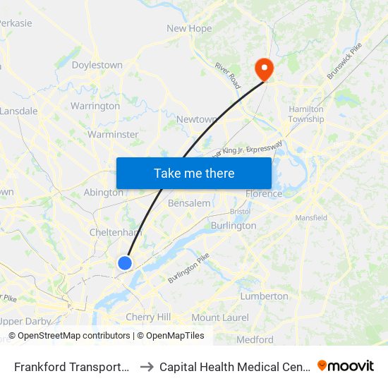 Frankford Transportation Center to Capital Health Medical Center - Hopewell map