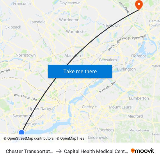Chester Transportation Center to Capital Health Medical Center - Hopewell map
