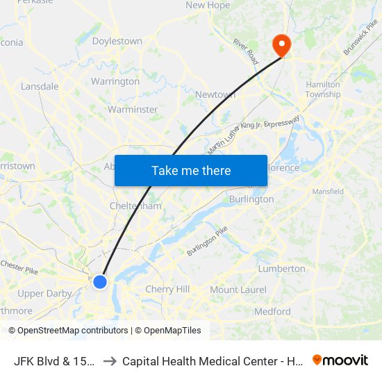 JFK Blvd & 15th St to Capital Health Medical Center - Hopewell map