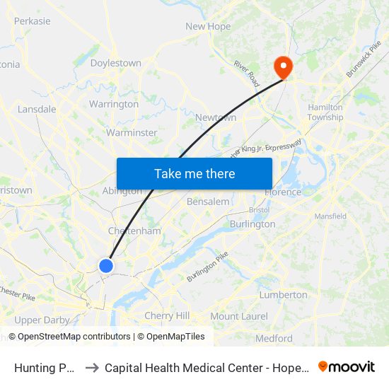 Hunting Park to Capital Health Medical Center - Hopewell map