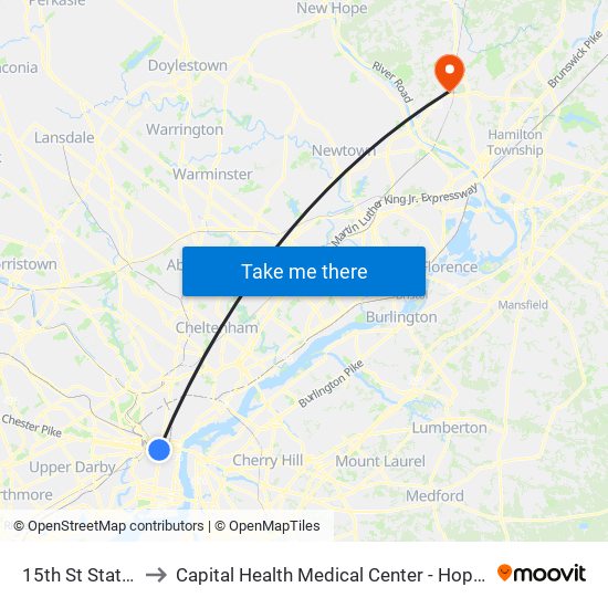 15th St Station to Capital Health Medical Center - Hopewell map