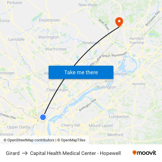 Girard to Capital Health Medical Center - Hopewell map