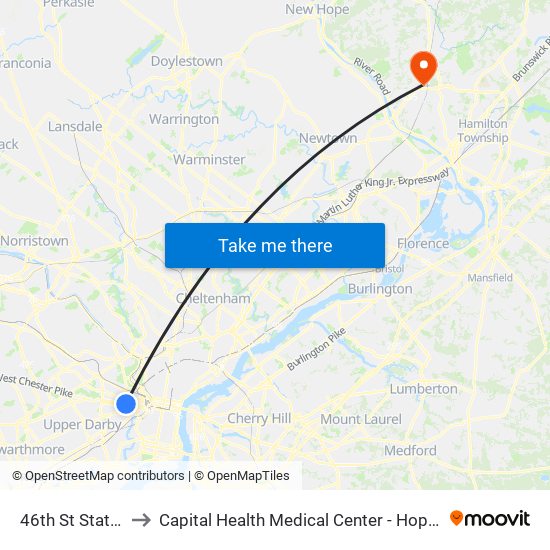 46th St Station to Capital Health Medical Center - Hopewell map