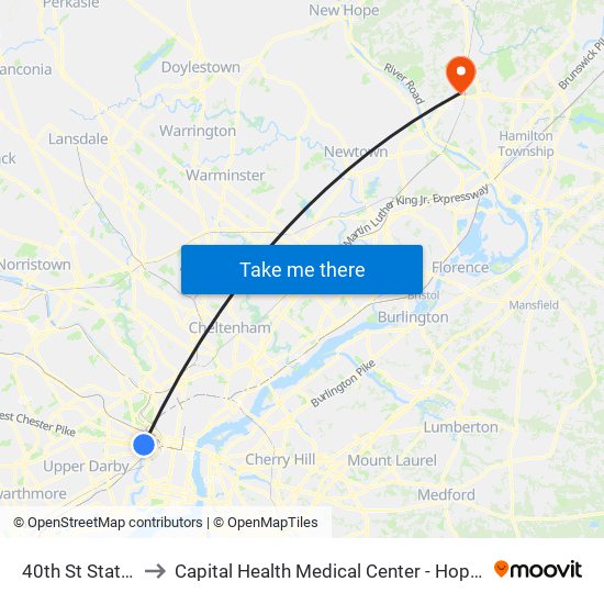 40th St Station to Capital Health Medical Center - Hopewell map