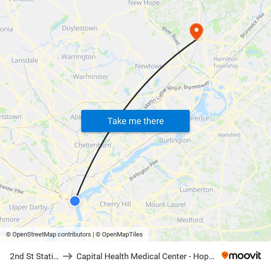 2nd St Station to Capital Health Medical Center - Hopewell map