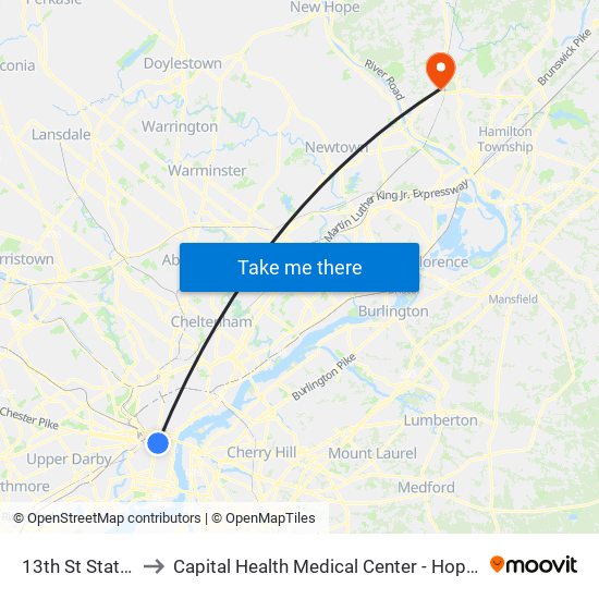 13th St Station to Capital Health Medical Center - Hopewell map