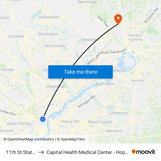 11th St Station to Capital Health Medical Center - Hopewell map