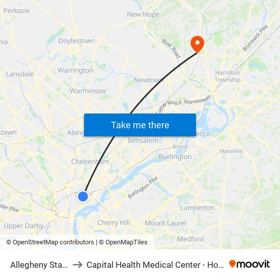 Allegheny Station to Capital Health Medical Center - Hopewell map