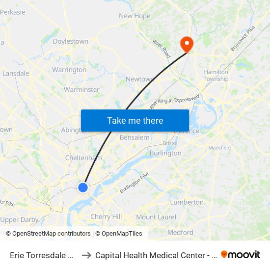 Erie Torresdale Station to Capital Health Medical Center - Hopewell map