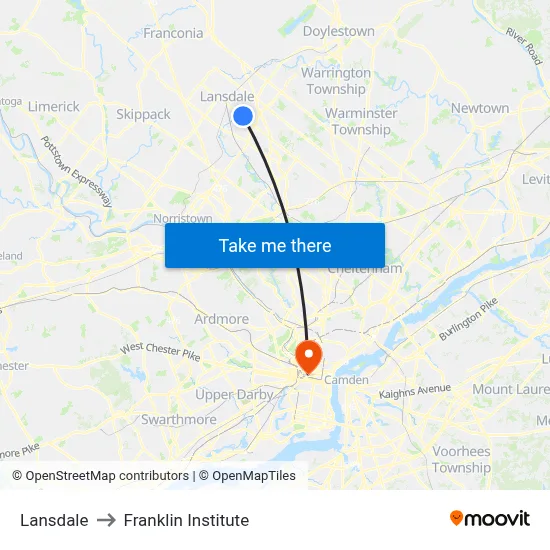 Lansdale to Franklin Institute map
