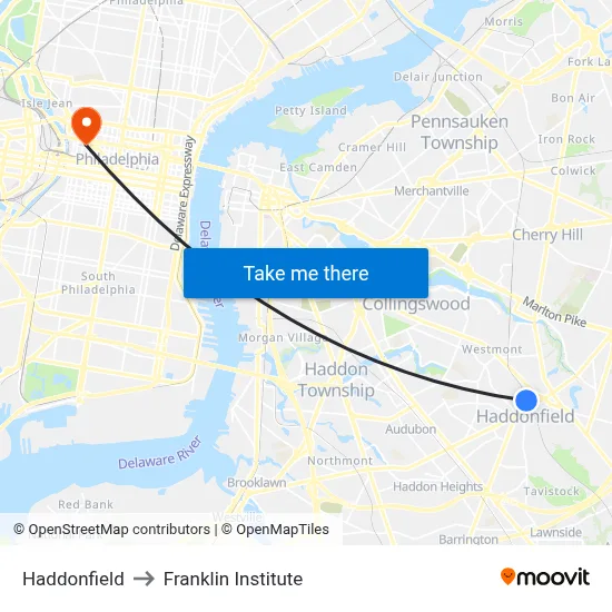 Haddonfield to Franklin Institute map