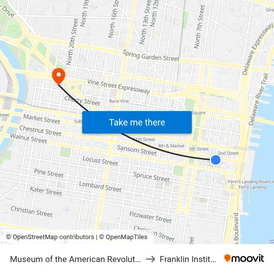 Museum of the American Revolution to Franklin Institute map