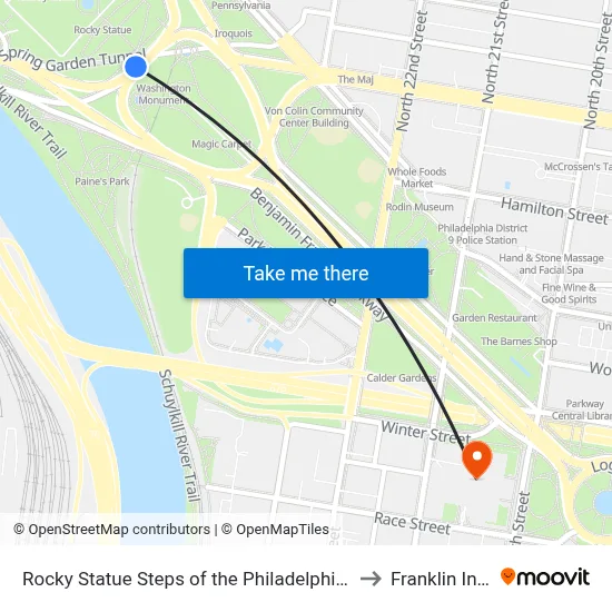 Rocky Statue Steps of the Philadelphia Museum of Art to Franklin Institute map