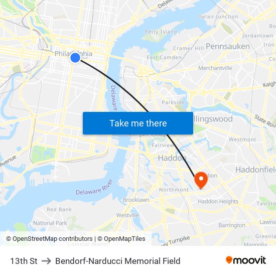 13th St to Bendorf-Narducci Memorial Field map