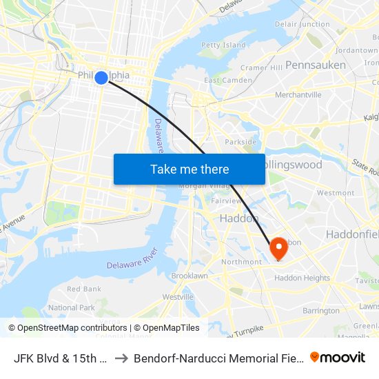 JFK Blvd & 15th St to Bendorf-Narducci Memorial Field map