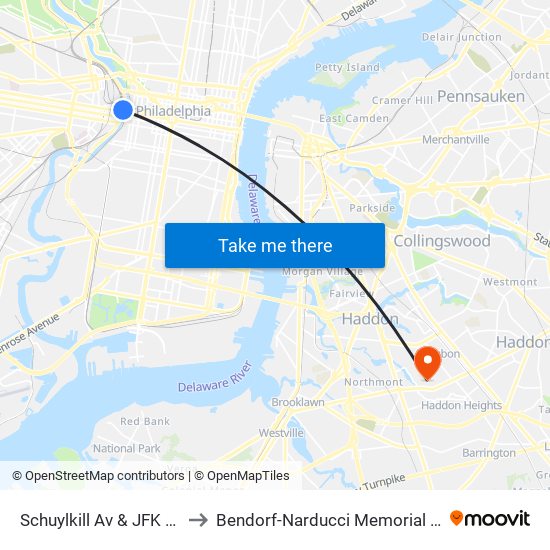 Schuylkill Av & JFK Blvd to Bendorf-Narducci Memorial Field map