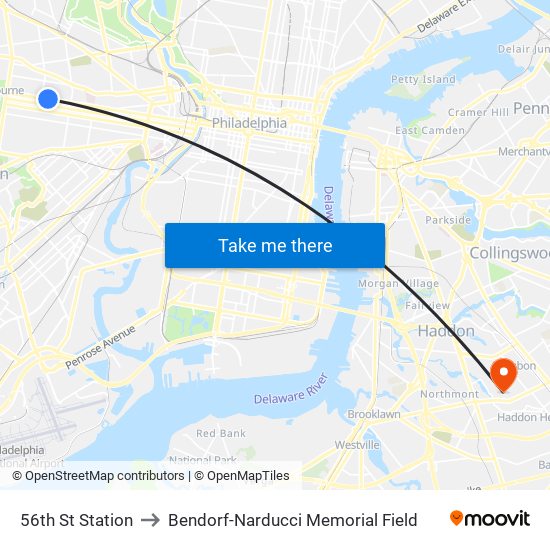 56th St Station to Bendorf-Narducci Memorial Field map