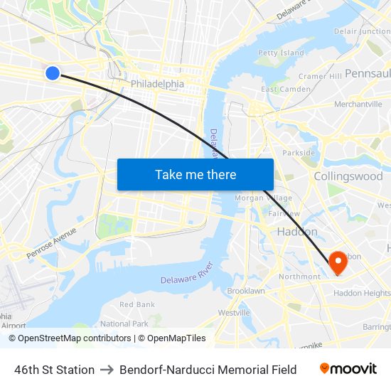 46th St Station to Bendorf-Narducci Memorial Field map
