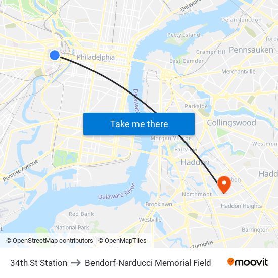 34th St Station to Bendorf-Narducci Memorial Field map