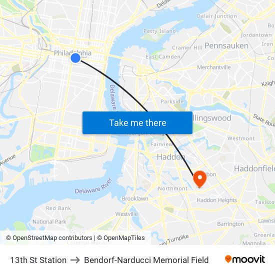 13th St Station to Bendorf-Narducci Memorial Field map