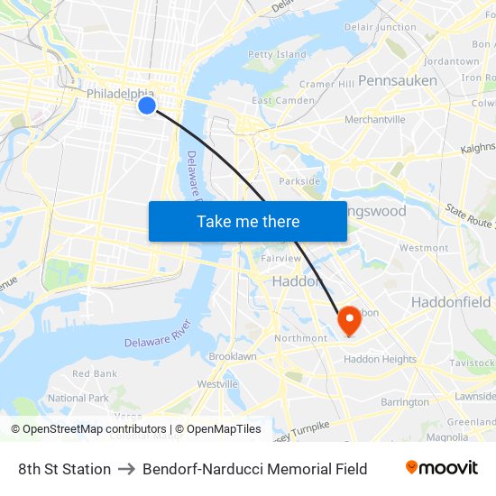 8th St Station to Bendorf-Narducci Memorial Field map