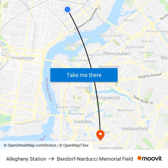 Allegheny Station to Bendorf-Narducci Memorial Field map