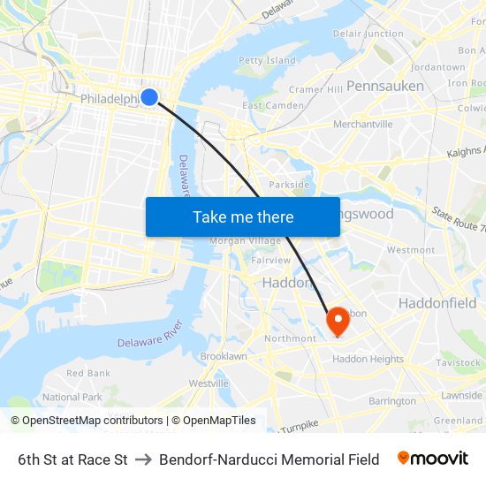 6th St at Race St to Bendorf-Narducci Memorial Field map