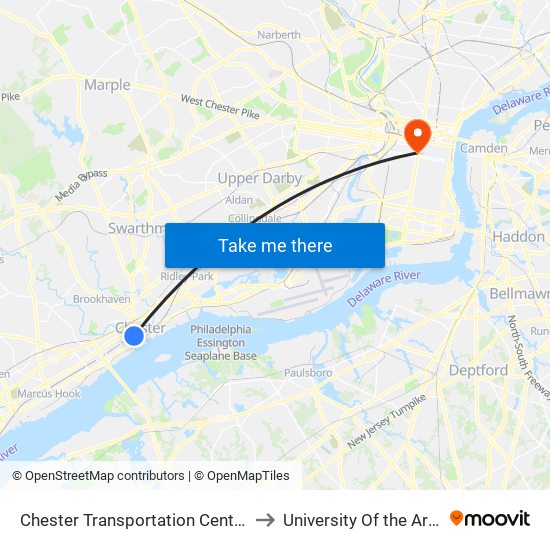 Chester Transportation Center to University Of the Arts map