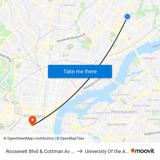 Roosevelt Blvd & Cottman Av - FS to University Of the Arts map