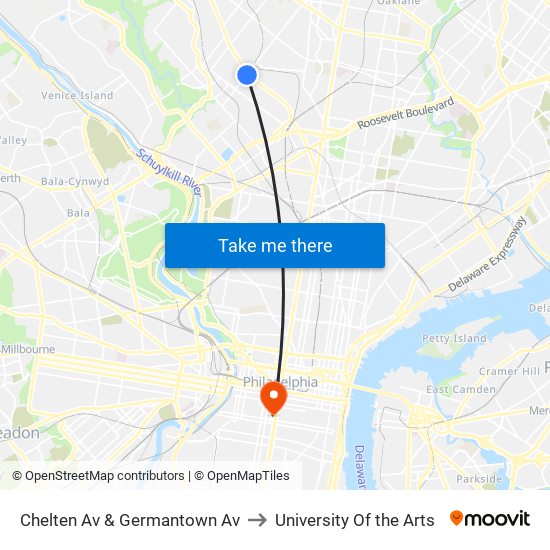 Chelten Av & Germantown Av to University Of the Arts map