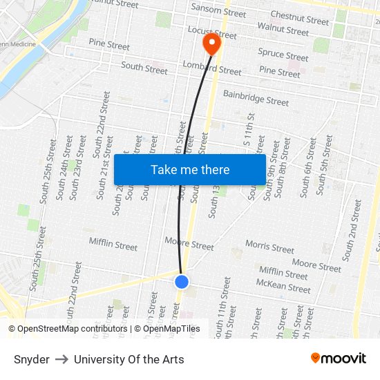 Snyder to University Of the Arts map