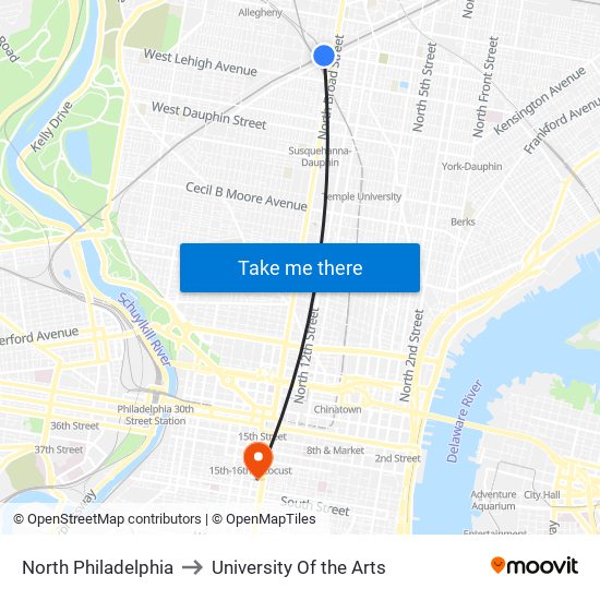 North Philadelphia to University Of the Arts map