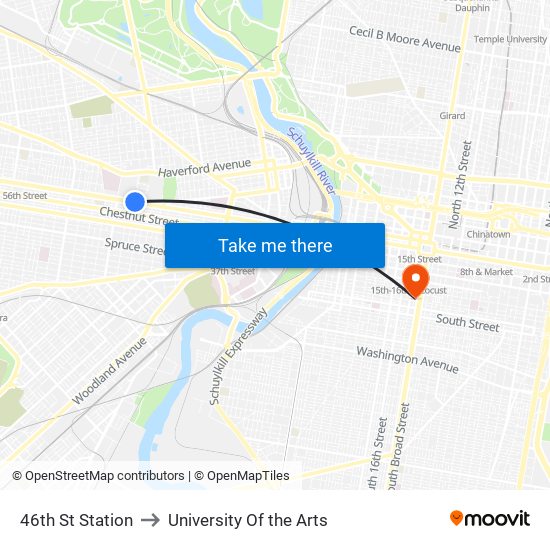 46th St Station to University Of the Arts map