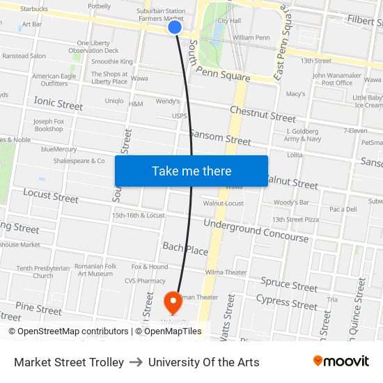 Market Street Trolley to University Of the Arts map