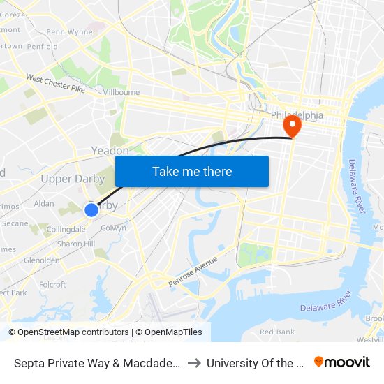 Septa Private Way & Macdade Blvd to University Of the Arts map